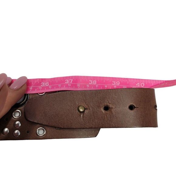 Antoniazzi Firenze Artesian Leather Belt XL‎ Brown Silver Bronze Grommet Studded - Picture 6 of 10